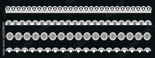 Tableau sur toile Feminine crochet trim with scalloped edges, delicate ribbons, vintage ornaments, cute hearts, decorative stripes, pastel embroidery, and elegant eyelet details