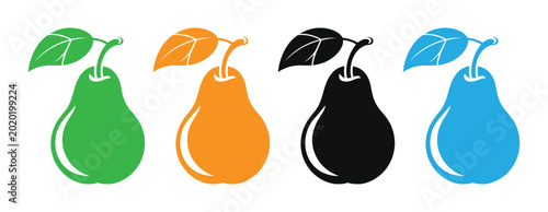Cuadro en lienzo Colorful pear icons in green, Orange, Black, And blue on white background vector