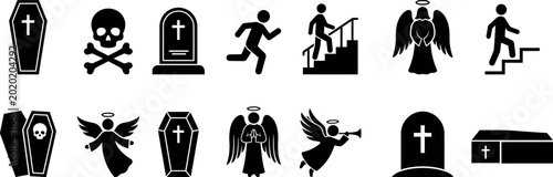 Billede på lærred Black silhouette icons of death and spirituality