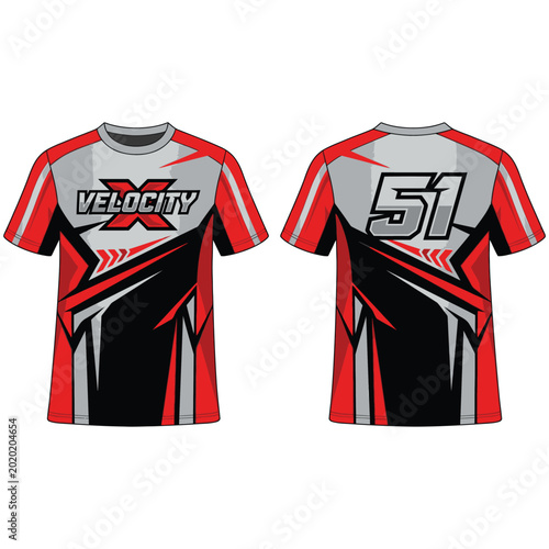 Custom racing jersey design with red and black digital print t shirt athletic