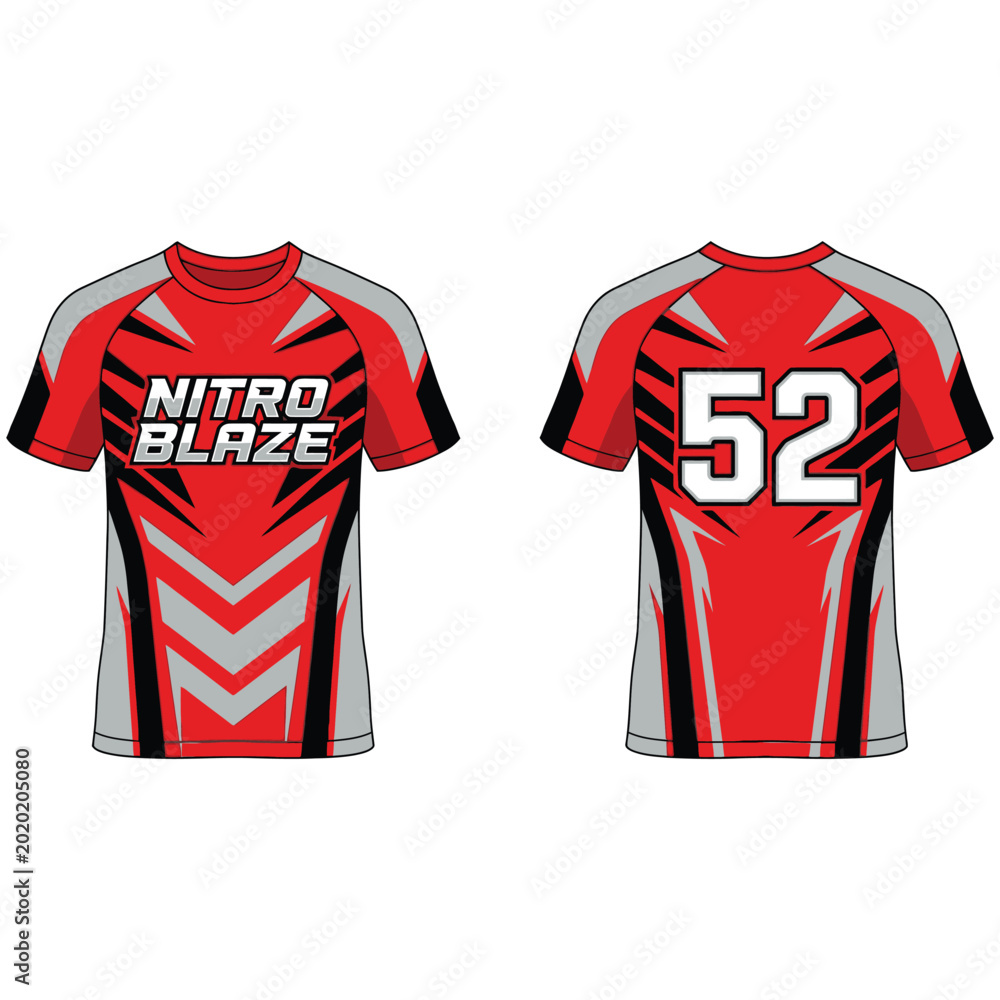 Fototapeta premium Short sleeve sports jersey design template in red and black for team racing