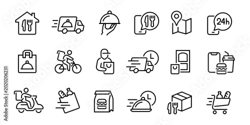 Konstfotografi Food delivery icon set
