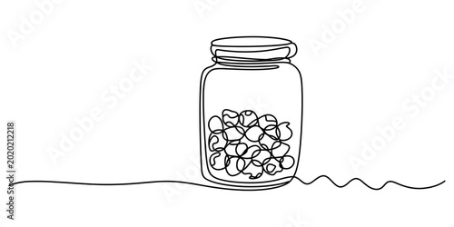 Fotografía Continuous single line drawing of a glass jar filled with small candies