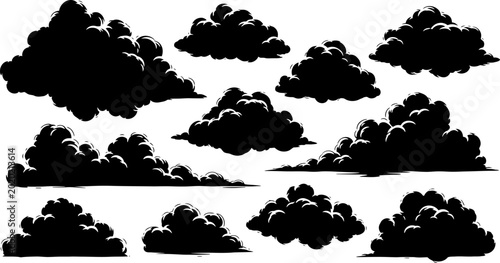 Bild auf Leinwand Collection of dark cloud silhouettes for dramatic weather effects