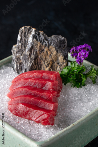 Bluefin Tuna Sashimi on Ice – Close Up
