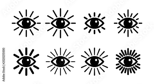 Fotografie All-seeing eye vector icons, mystical spiritual symbols, black occult esoteric d
