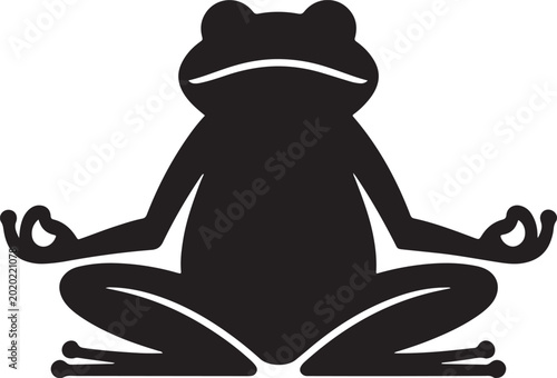 A serene frog meditates peacefully in a natural setting with calm emotions and a tranquil lifestyle.