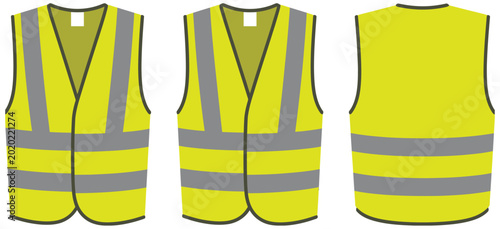 Cuadro en lienzo Bright yellow high-visibility safety vests with reflective stripes, protective w