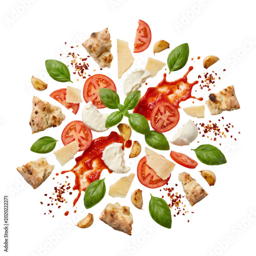 Pizza ingredients on transparent background
