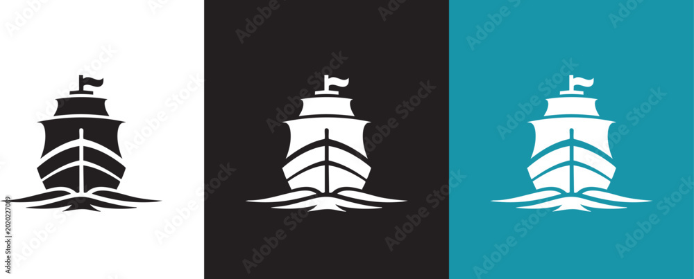 Naklejka premium Modern Abstract Sailing Ship Logo Vector Illustration | Minimal Nautical Boat Icon Design