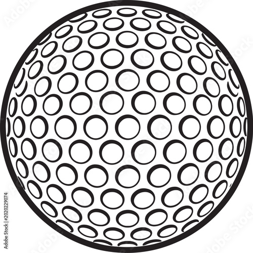 Black and white golf ball with dimple pattern also transparent background, circle