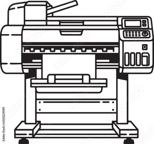 Konstfotografi Black and white line of a multifunction printer also transparent background, cop