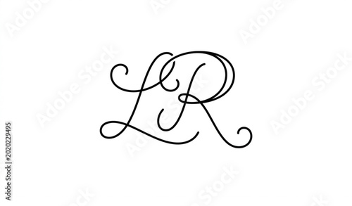 Obraz na płótnie Feminine LR initial monogram elegant line art wedding logo vector isolated on wh
