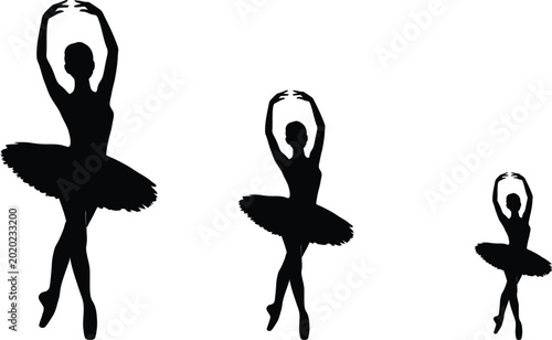 Obraz na płótnie Ballet Dancer Silhouettes, Black Ballerina Icons, Vector Dance Illustrations, Se