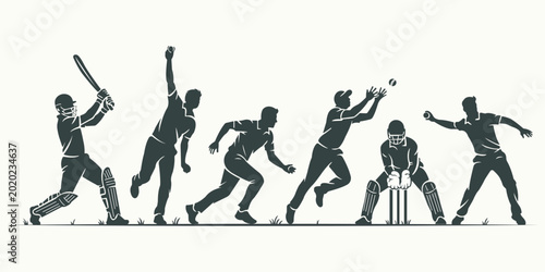 Foto Cricket Players Silhouettes Batsman Bowler Sport Action Vector Illustration