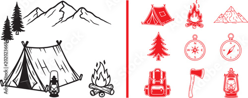 Φωτογραφία Camping and outdoor adventure vector icon set