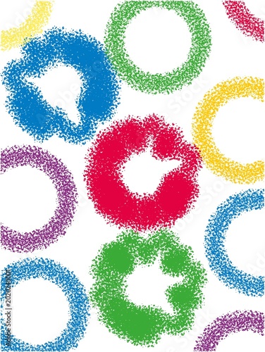 Colorful, textured rings in bright hues on white background