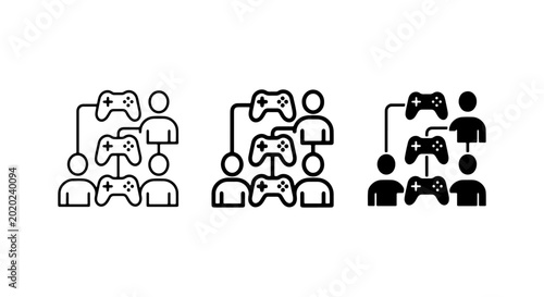 Foto Gaming Community Icons, Multiplayer Connection, People Playing Together, Vector