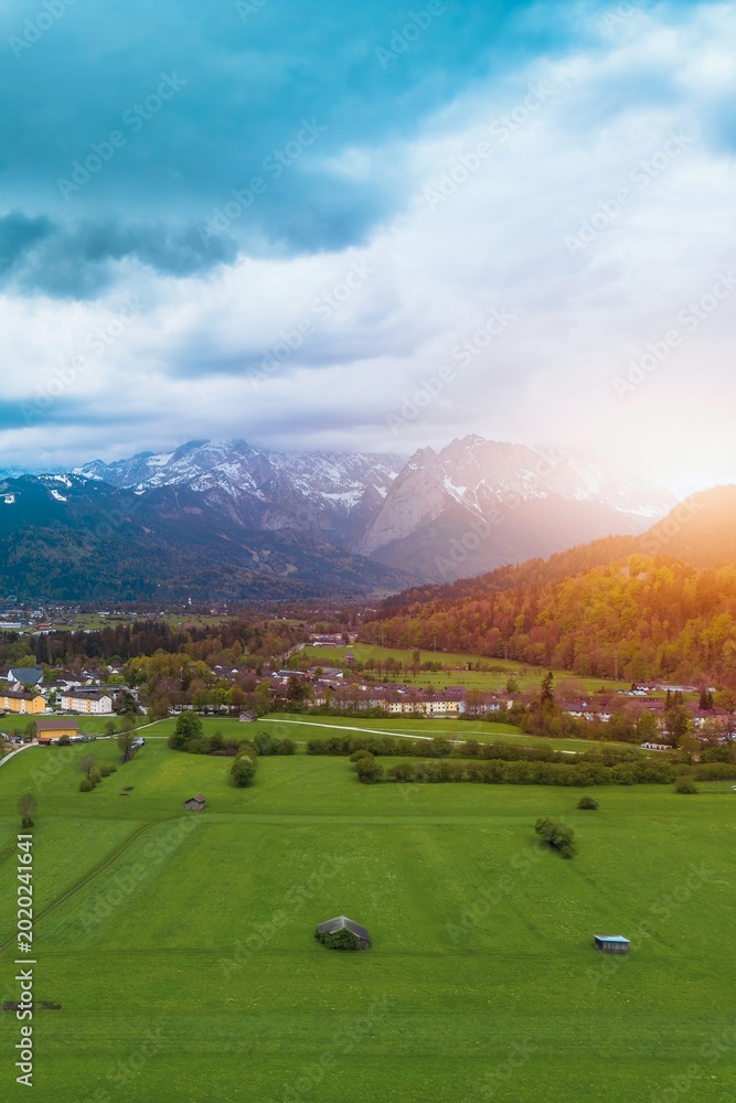 Fototapeta premium Beautiful countryside with mountain backdrop