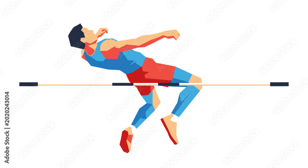 Fotografie Athlete High Jumping Over Bar - Dynamic Action Shot