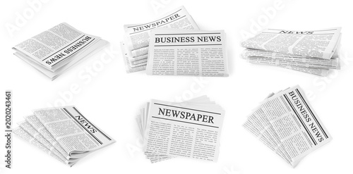 Foto Newspapers isolated on white, set. Printed publication