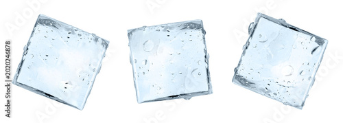 Three ice cubes on transparent background, set
