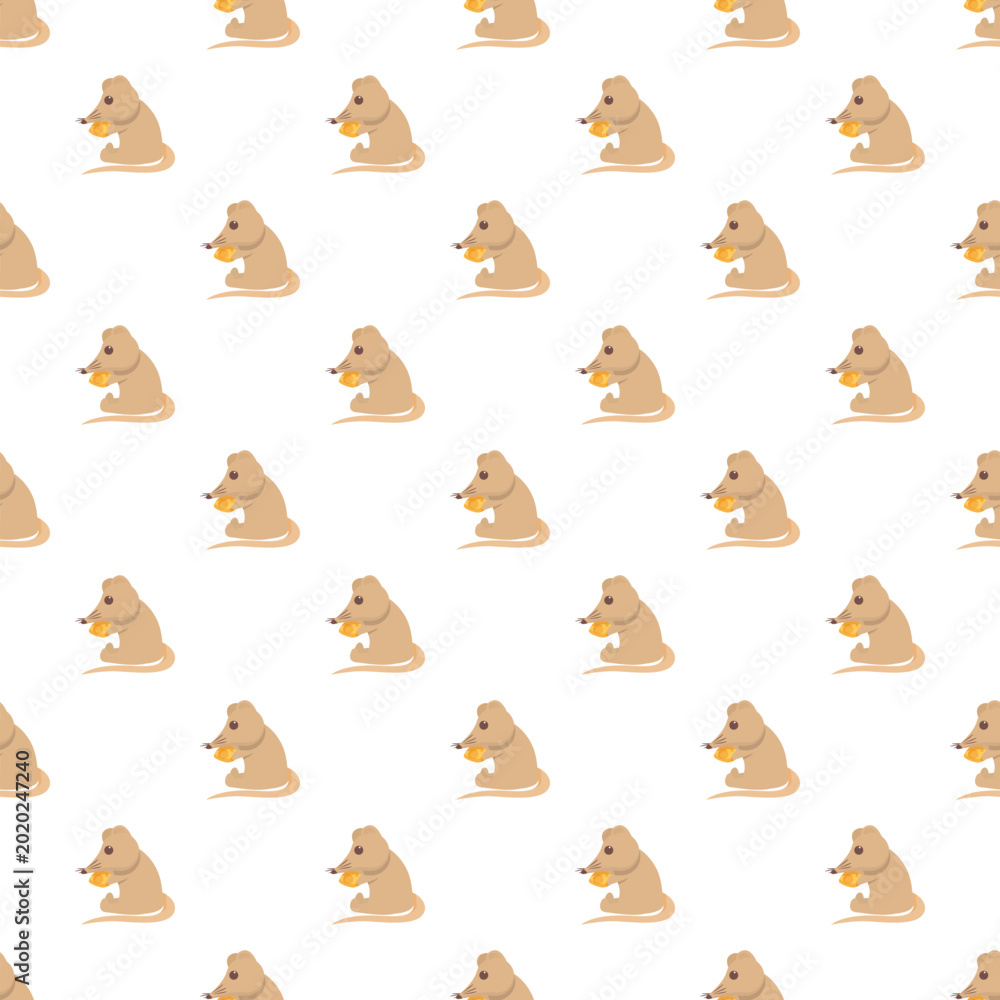 Fototapeta premium Cartoon mouse character holding a piece of cheese creating a cute seamless pattern
