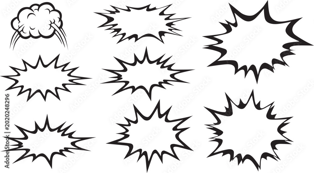 Φωτογραφία Collection of comic book style speech bubbles and explosion effects isolated on