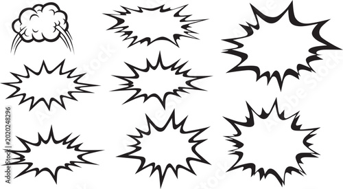 Fotografia Collection of comic book style speech bubbles and explosion effects isolated on