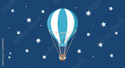 Foto Hot Air Balloon Flying Amongst Stars at Night