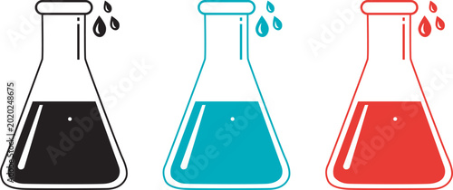 Photos Colorful illustration of three conical flasks with liquids and droplets victor i