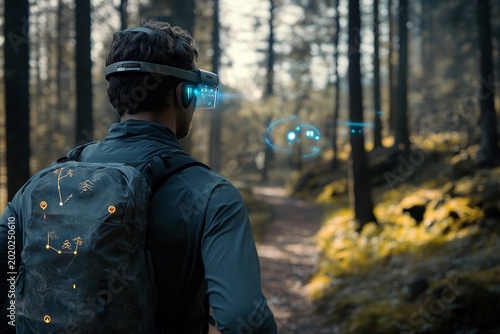Trail runner using AR glasses to navigate mountain route