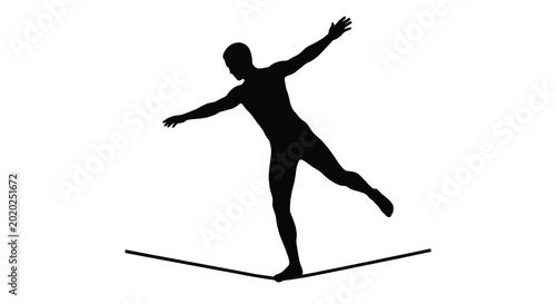 Bild auf Leinwand Silhouette of a man balancing on a tightrope tightrope walker silhouette