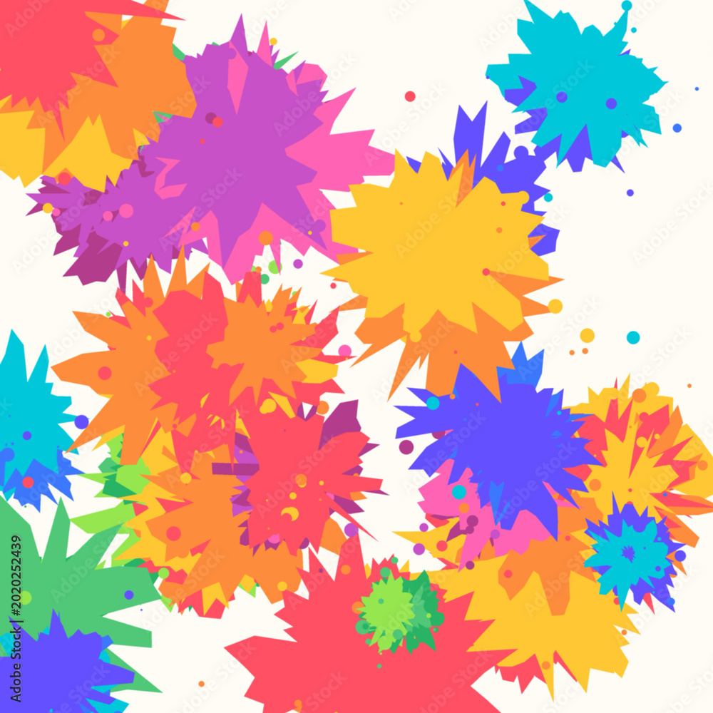 Fototapeta premium Abstract colorful starburst splashes with vibrant geometric paint splatters