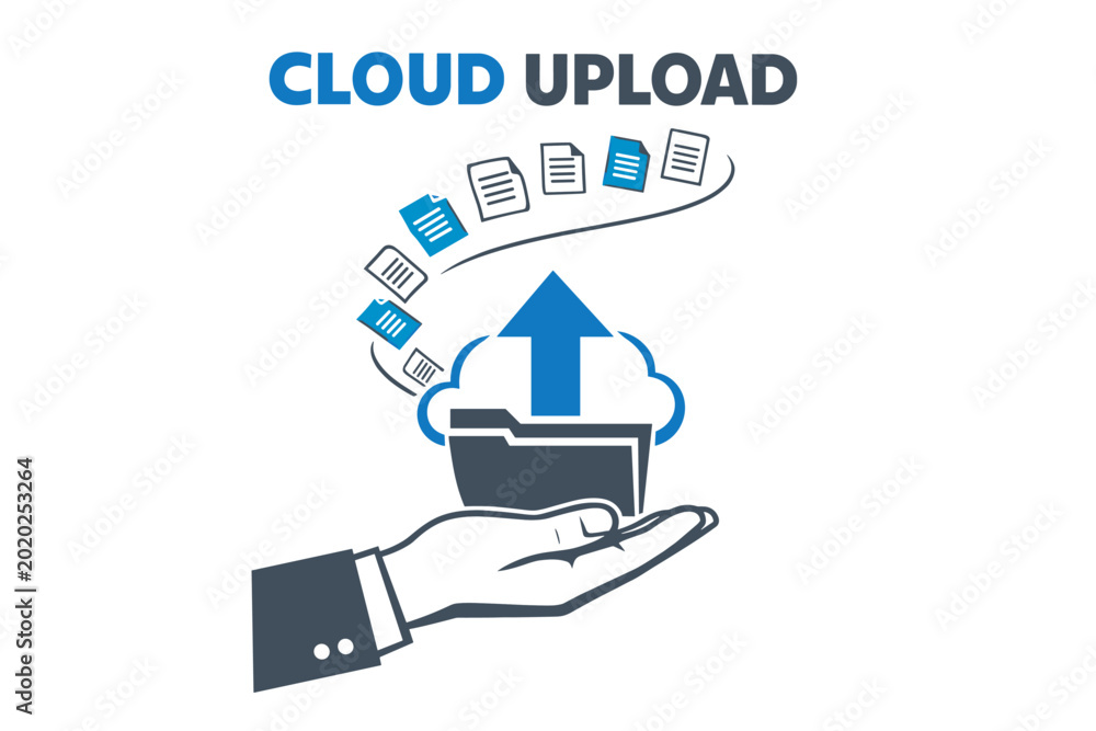 Fototapeta premium Cloud upload concept: a professional hand holding a glowing upward arrow