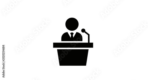 speaker at podium icon black silhouette on white background