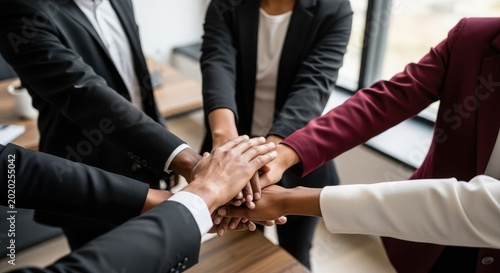 Celebrating international friendship day diverse business team unity and collaboration hand stack