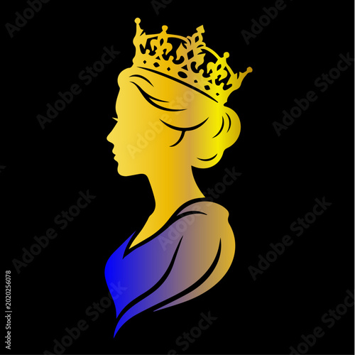 Foto Silhouette of a queen with a crown golden and blue tones fairy tale silhouette a