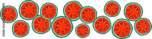 Fotografie hand drawn watermelon slices horizontal border on white background colorful summ