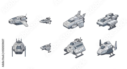 Foto Pixel Art Spaceships Collection: Sci-Fi Fleet, Retro Futuristic Vehicles, Spacec