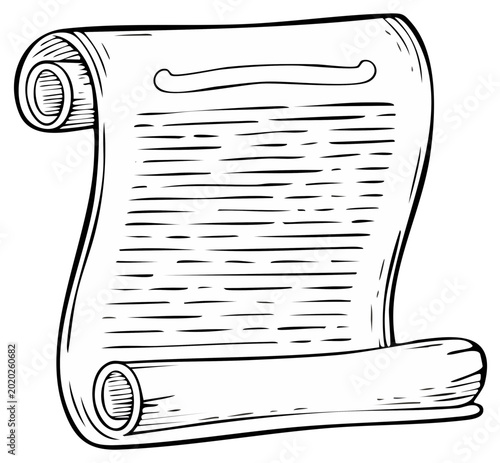 Classic hand drawn parchment scroll document with ancient writing lines