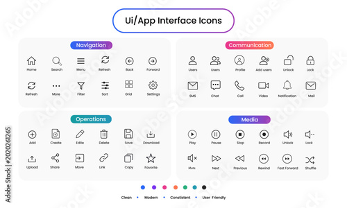 Modern UI App Interface Icons Set – Minimal Line Vector Pack