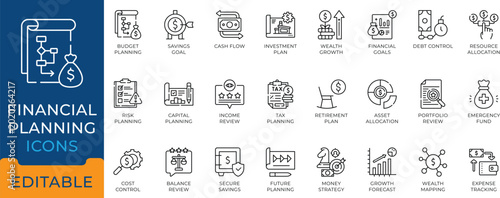 Fotografía Financial planning and wealth mapping line icons