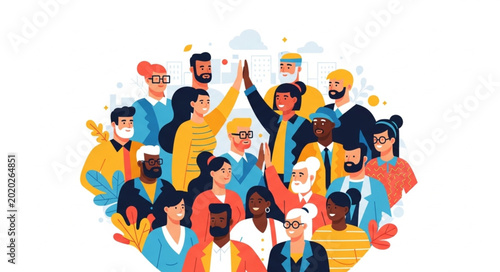 Diverse Group of People Celebrating Together in Unity.
