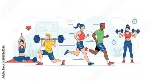 Tableau sur toile Diverse Group of People Exercising in a Fitness Setting.