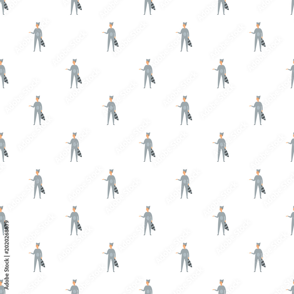 Obraz premium Cartoon character presenting something while wearing a raccoon animal costume repeated in a seamless pattern