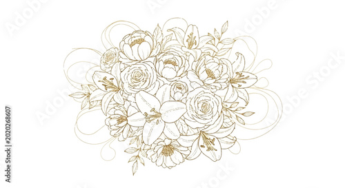 Elegant Floral Arrangement with Delicate Outline and Subtle Colors.