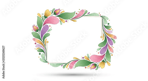 Watercolor Floral Frame with Blank Space.