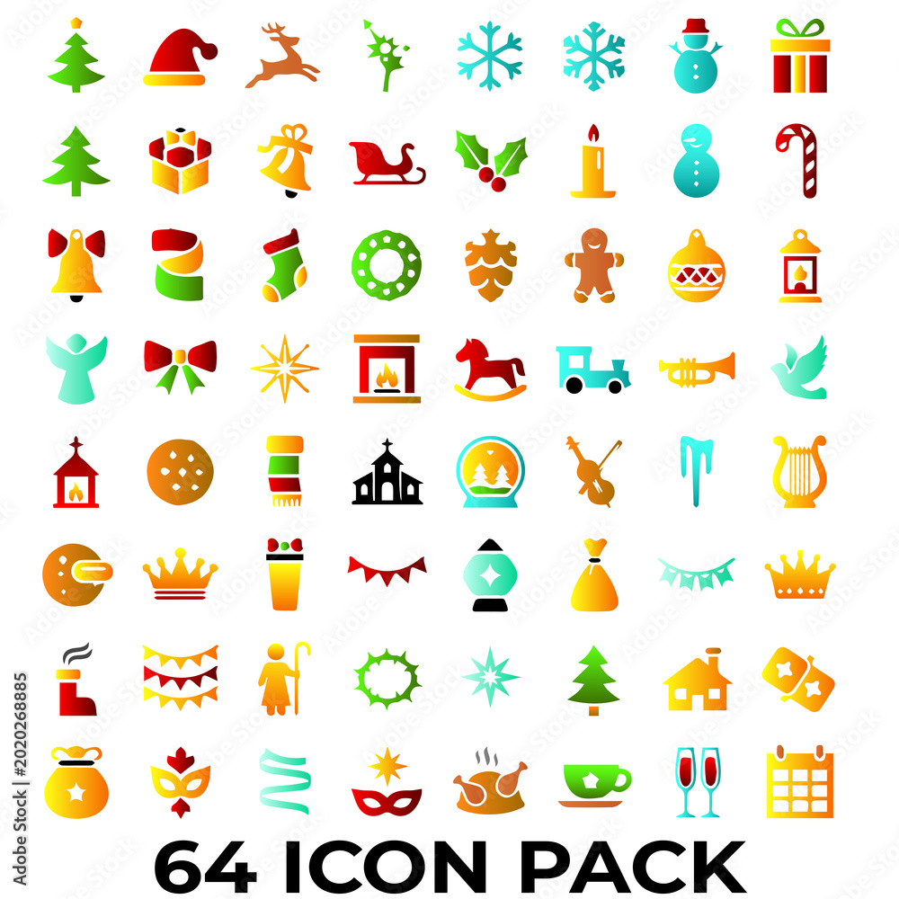 Fototapeta premium Christmas icon pack with 64 silhouettes