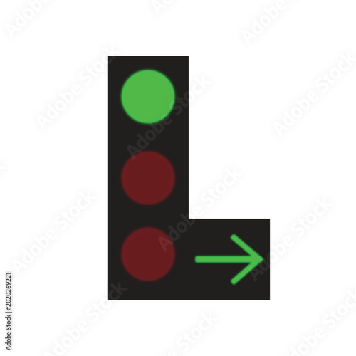 Neon right-turn traffic signal illustration for road apps